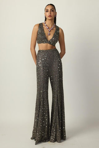 Sharara Set for Indian Wedding – Metallic Gray by Vvani By Vani Vats