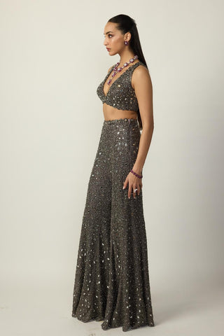 Sharara Set for Indian Wedding – Metallic Gray Blouse by Vvani By Vani Vats