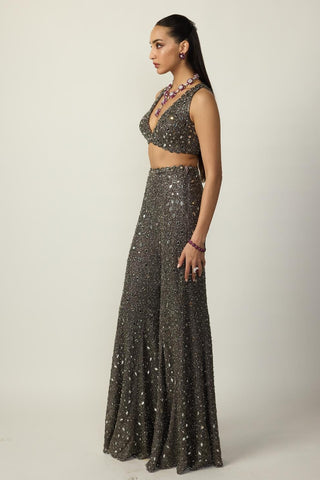 Sharara Set for Indian Wedding – Metallic Gray by Vvani By Vani Vats