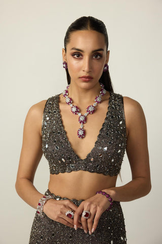 Sharara Set for Indian Wedding – Metallic Gray by Vvani By Vani Vats