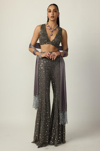 Sharara Set for Indian Wedding – Metallic Gray by Vvani By Vani Vats