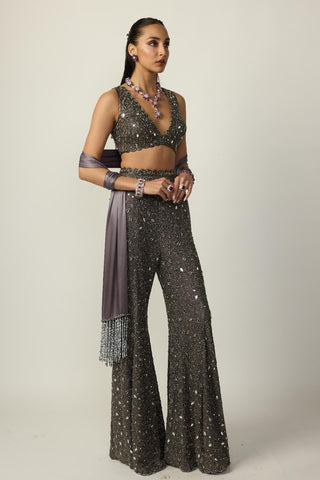 Sharara Set for Indian Wedding – Metallic Gray by Vvani By Vani Vats