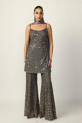 Sharara Set for Indian Wedding – Metallic Gray Kurta by Vvani By Vani Vats