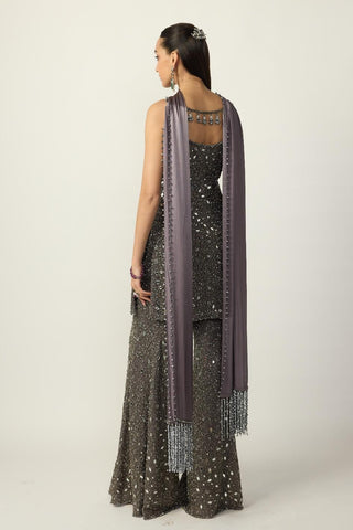 Sharara Set for Indian Wedding – Metallic Gray Kurta by Vvani By Vani Vats