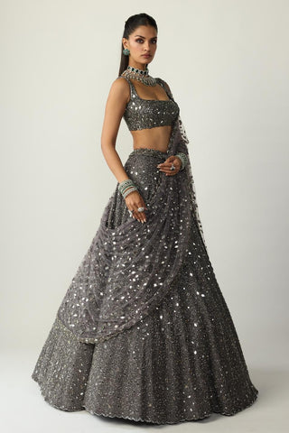 Lehenga Set for Indian Wedding – Metallic Gray by Vvani By Vani Vats