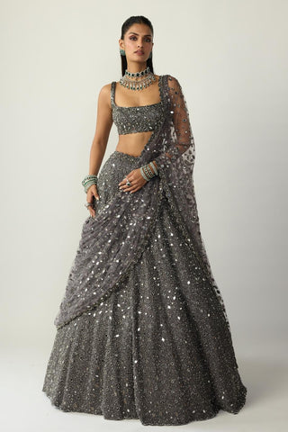 Lehenga Set for Indian Wedding – Metallic Gray by Vvani By Vani Vats