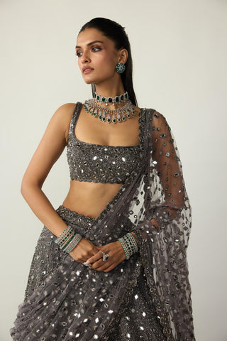 Lehenga Set for Indian Wedding – Metallic Gray by Vvani By Vani Vats