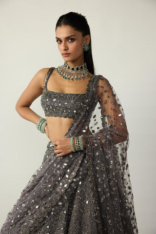 Lehenga Set for Indian Wedding – Metallic Gray by Vvani By Vani Vats