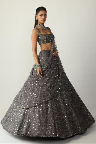 Lehenga Set for Indian Wedding – Metallic Gray by Vvani By Vani Vats
