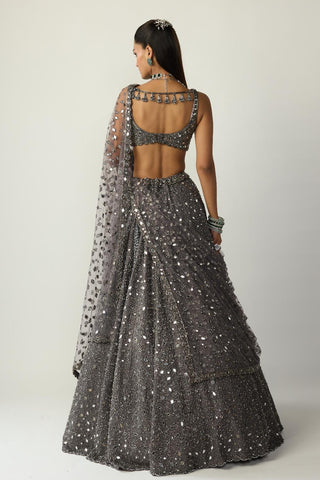 Lehenga Set for Indian Wedding – Metallic Gray by Vvani By Vani Vats