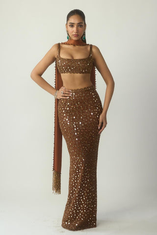 Pencil Skirt Set for Contemporary Wear – Brown Copper by Vvani By Vani Vats