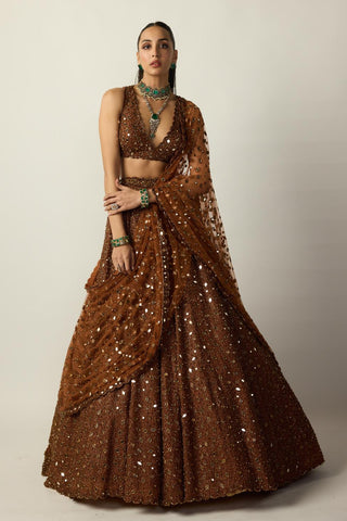 Lehenga Set for Indian Wedding – Brown Copper by Vvani By Vani Vats
