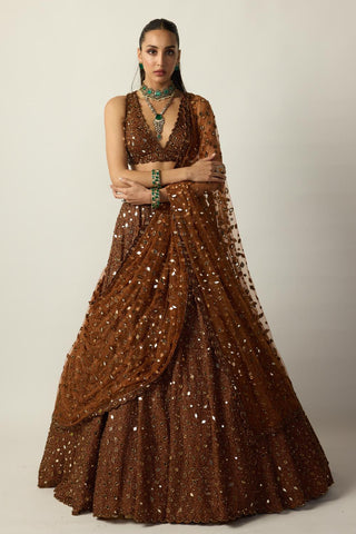 Lehenga Set for Indian Wedding – Brown Copper by Vvani By Vani Vats