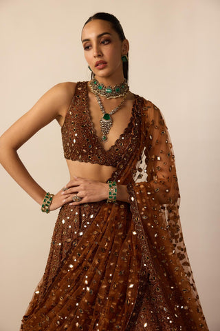 Lehenga Set for Indian Wedding – Brown Copper by Vvani By Vani Vats