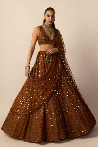 Lehenga Set for Indian Wedding – Brown Copper by Vvani By Vani Vats