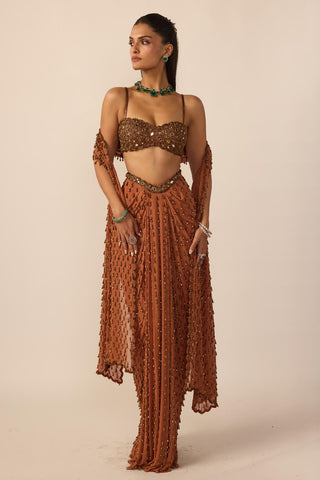 Saree Set for Indian Wedding – Brown Copper Single Drop by Vvani By Vani Vats