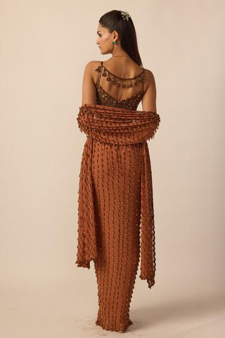Saree Set for Indian Wedding – Brown Copper Single Drop by Vvani By Vani Vats