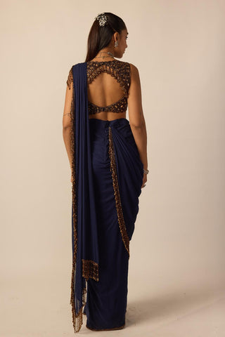 Saree for Indian Wedding – Deep Blue Georgette Tassel by Vvani By Vani Vats