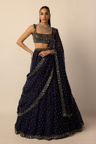 Lehenga Set for Indian Wedding – Deep Blue Single Drop by Vvani By Vani Vats