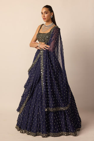 Lehenga Set for Indian Wedding – Deep Blue Single Drop by Vvani By Vani Vats