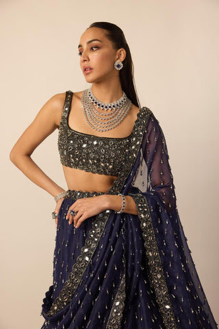 Lehenga Set for Indian Wedding – Deep Blue Single Drop by Vvani By Vani Vats