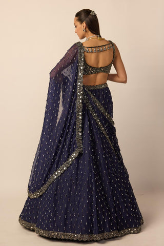 Lehenga Set for Indian Wedding – Deep Blue Single Drop by Vvani By Vani Vats
