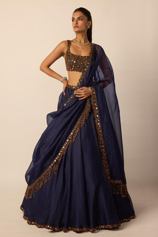 Lehenga Set for Indian Wedding – Deep Blue Tassel Dupatta by Vvani By Vani Vats
