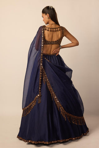 Lehenga Set for Indian Wedding – Deep Blue Tassel Dupatta by Vvani By Vani Vats