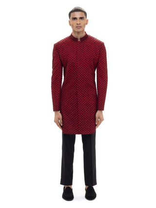 Red Beaded Embroidery Achkan Set