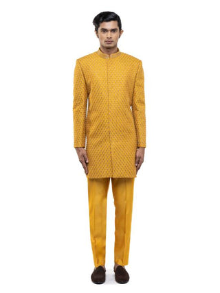 Yellow Beaded Embroidery Sherwani Set