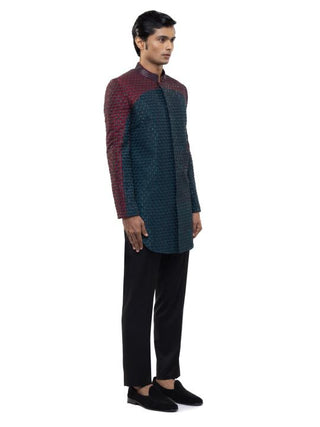 Blue Color Block Sherwani Set