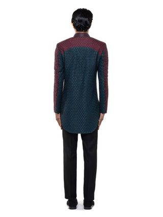 Blue Color Block Sherwani Set