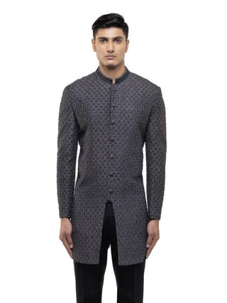 Gray Bucket Hem Embellished Sherwani Set