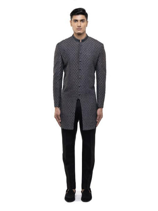 Gray Bucket Hem Embellished Sherwani Set