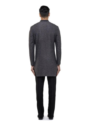Gray Bucket Hem Embellished Sherwani Set