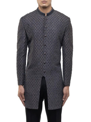 Gray Bucket Hem Embellished Sherwani Set