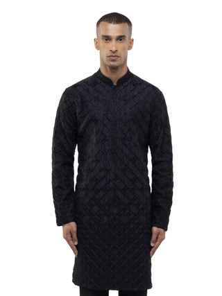 Black geometrical embroidered kurta set