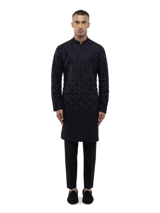 Black geometrical embroidered kurta set