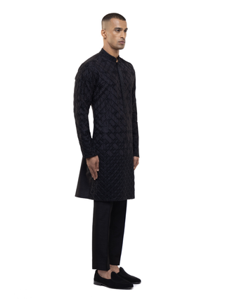 Black geometrical embroidered kurta set
