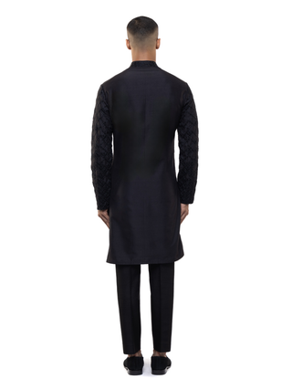 Black geometrical embroidered kurta set