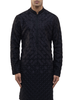 Black geometrical embroidered kurta set