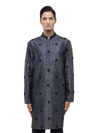 Gray & black embroidered kurta set