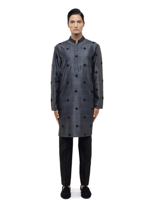 Gray & black embroidered kurta set
