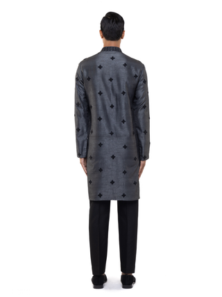 Gray & black embroidered kurta set