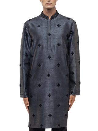 Gray & black embroidered kurta set