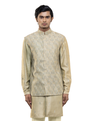 Green beaded embroidery kurta bandi set