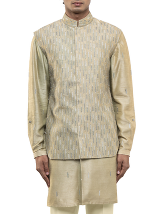 Green beaded embroidery kurta bandi set