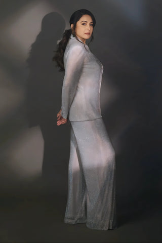 Silver crystal-studded jacket with pants