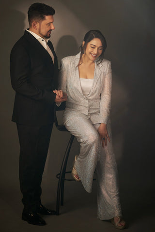 Silver crystal-studded jacket with pants