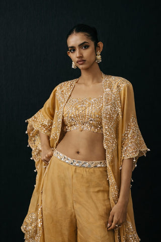 Gold Cape Set for Indian Wedding – Zari Mirrorwork Layered by Twenty Nine